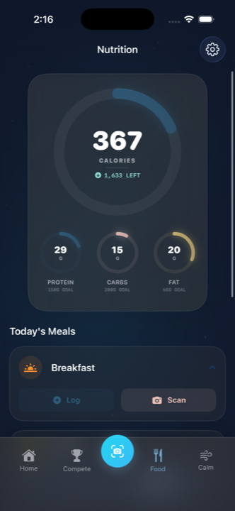 CoralCore meal log view